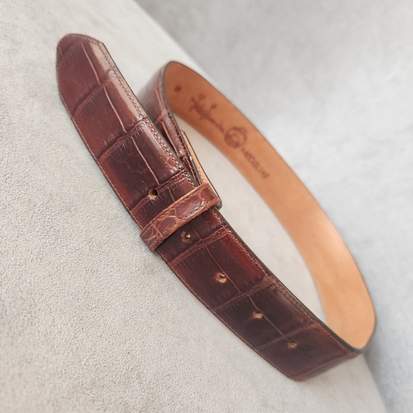 Vintage 90s Foree Hunsicker belt strap S brown leather croc embossed Medalias - Picture 3 of 11